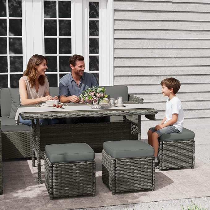 KIGOTY 7 Piece Patio Furniture Set, Outdoor PE Wicker Rattan Outdoor Dining Set - Image 8