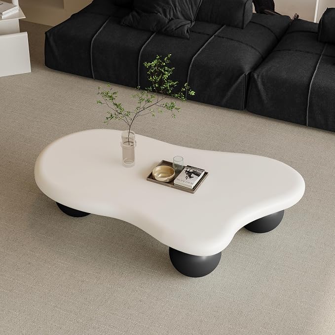 47.2” Cloud Coffee Table with 3 Ball Legs, Modern Irregular Center Table - Image 5