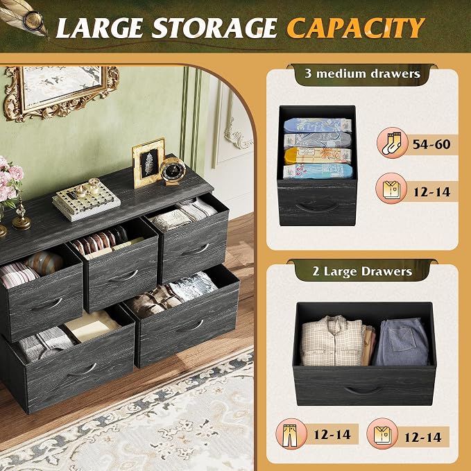 WLIVE Dresser for Bedroom with 5 Drawers, Long Storage Dresser, Fabric Dressers - Image 5