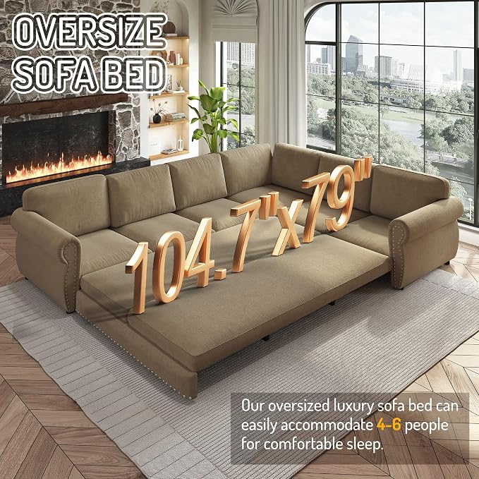118" L-Shaped Sleeper Couch Bed - Image 4