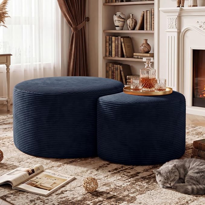 BSHOMGI Nesting Coffee Table Set of 2, Corduroy Ottoman Soft Foot Rest Movable - Image 8