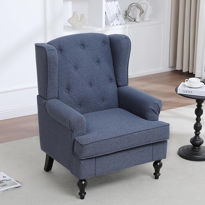 Accent Chair Set of 2, Mid Century Modern Fabric Wingback Chair, Upholstered - Image 3