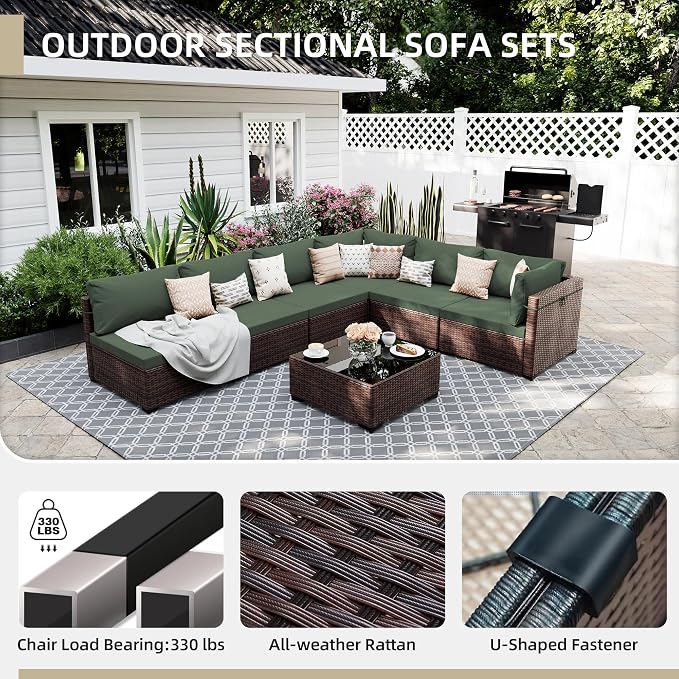 UPHA 9 Pieces Patio Furniture Sets, Wicker Outdoor Sectional Sofa Couch - Image 3
