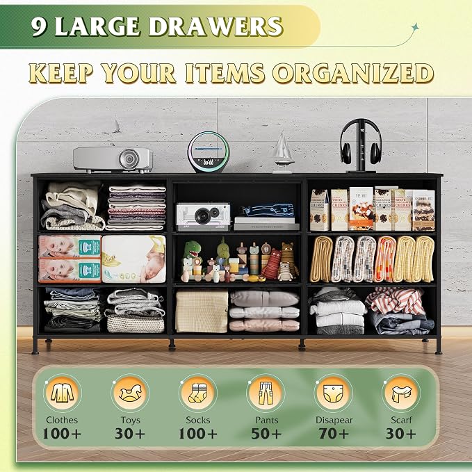 WLIVE 63''W Dresser for Bedroom, 75 inch TV, Wide Chest of Drawers - Image 5