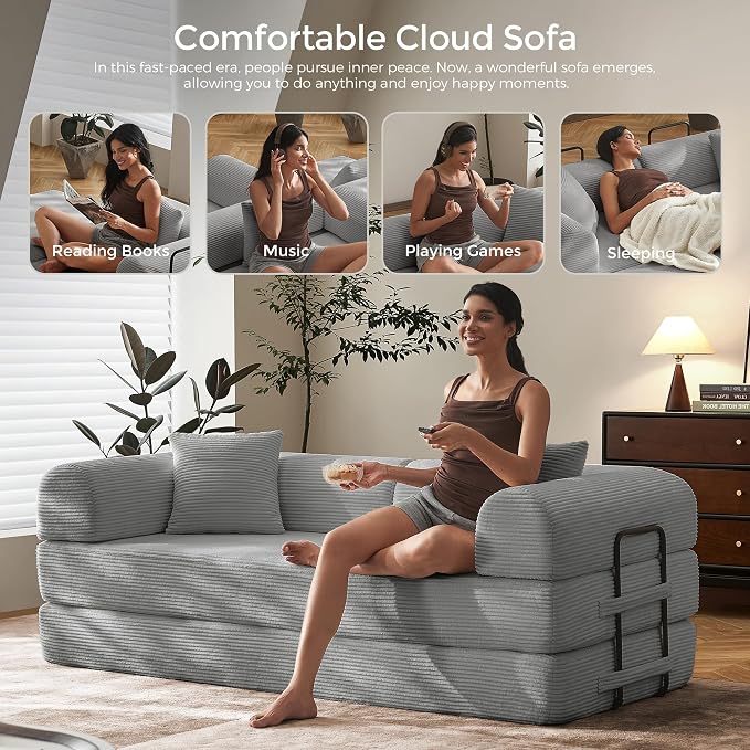 79" Convertible Sofa Bed with Fixed-Shape Frame & Removable Armrests, Modular - Image 8