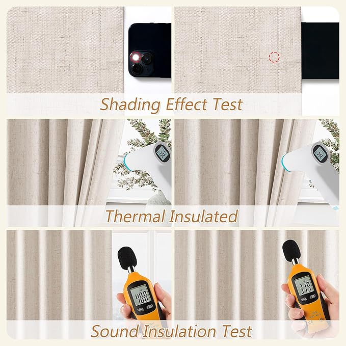 Guken 100% Blackout Linen Curtains 126 Inch Length 2 Panels Set - Image 4