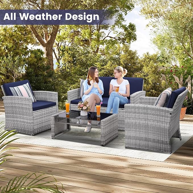 KROFEM 4-Piece Patio Furniture Set, Wicker Outdoor Rattan Sectional Sofa - Image 3