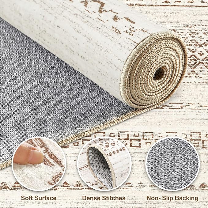 Nakagishi Area Rug Living Room Rugs: 4X6 Machine Washable Boho Large Neutral - Image 3
