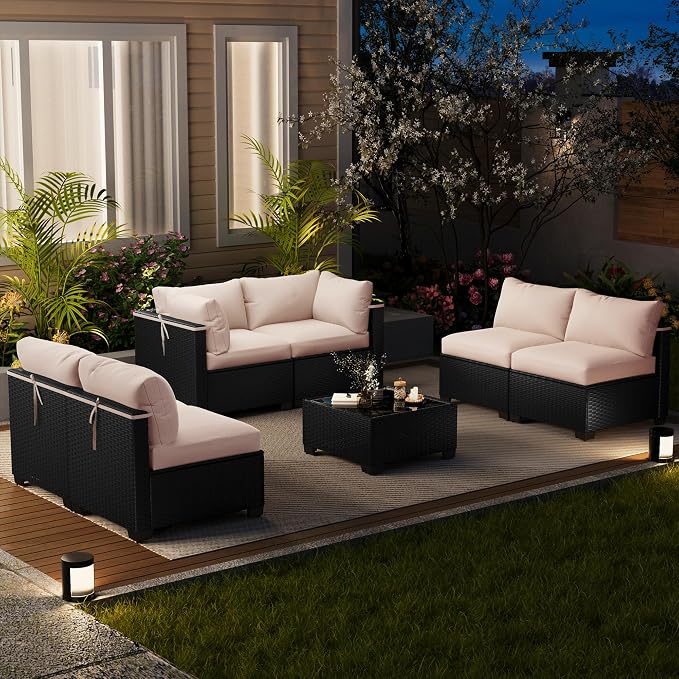 LOUVIXA 7 Piece Outdoor Patio Furniture Set, Outdoor Sectional Sofa, Wicker - Image 9