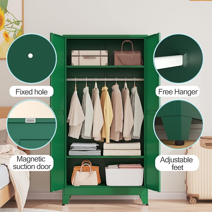 71 "Metal Armoire Wardrobe Closet, Steel Clothing Storage Cabinet - Image 5