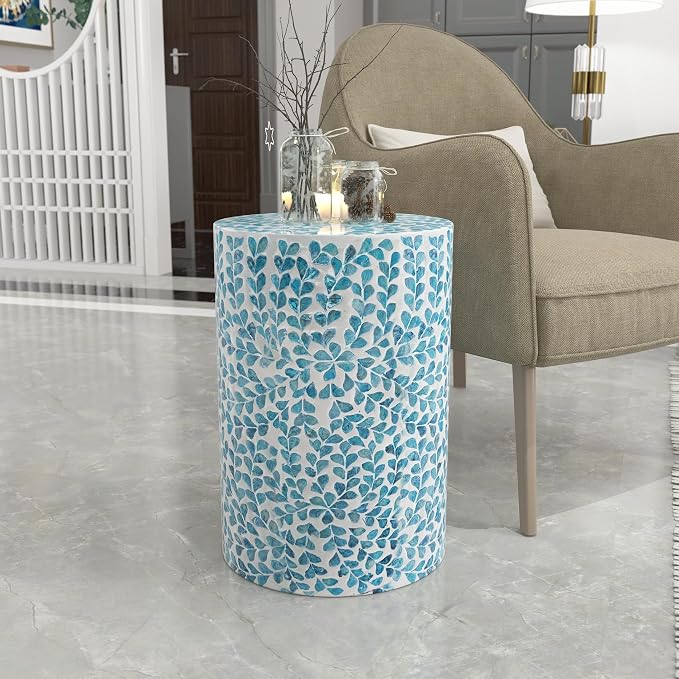 PEMAR Mother of Pearl Inlaid Cylinder Drum End Table Nacre Capiz Shell Side - Image 6