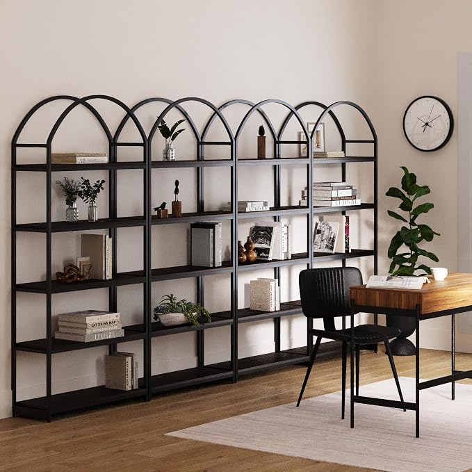 Nathan James Haven Etagere Bookshelf, 5-Shelf Bookcase in Nutmeg Wood and Black - Image 3