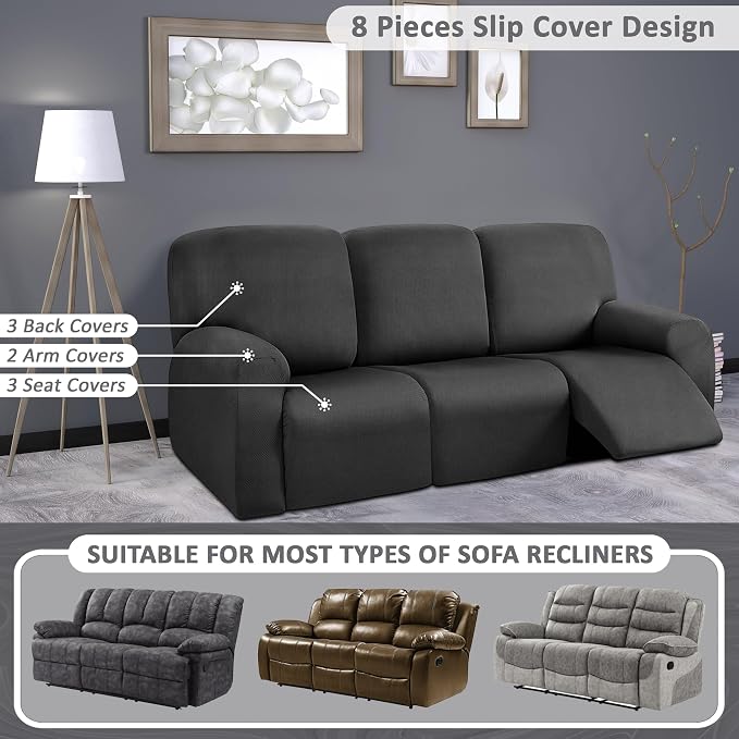 ULTICOR 8-Pieces Recliner Sofa Covers, Yarn Dyed Stretch Reclining Couch Covers - Image 5