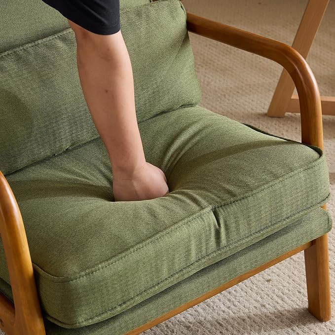 Bonnlo Dark Green Linen Mid Century Modern Accent Chair, Soild Wood Padding - Image 7
