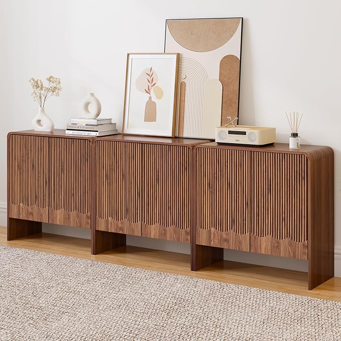 FurSch Fluted Sideboard Buffet Cabinet Set of 2, Mid Century Modern Storage - Image 9