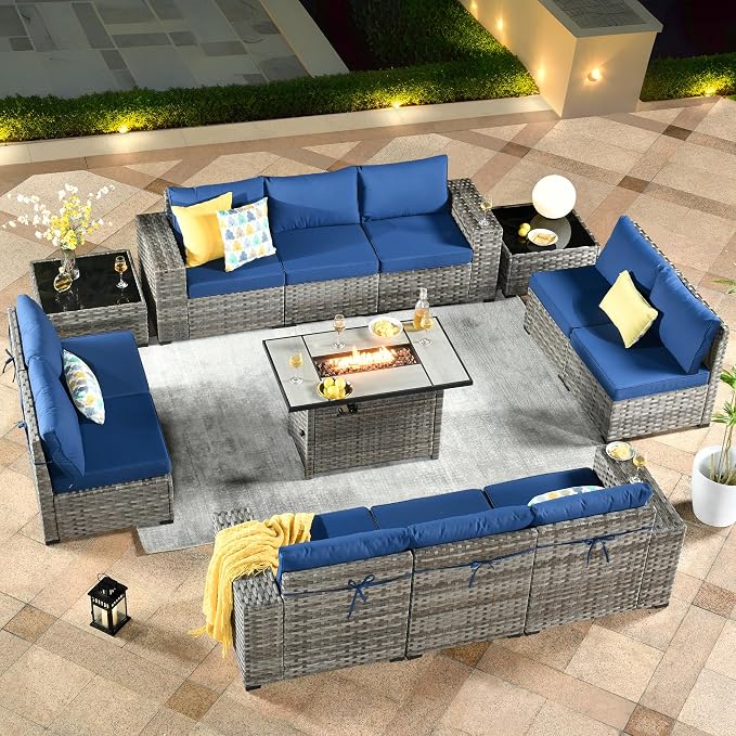 ovios 13 Pieces Patio Furniture Set, Outdoor Wicker Sectional Sofa by OVIOS