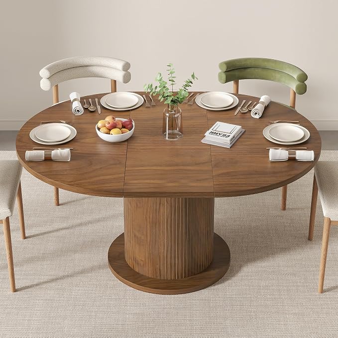 43.3 inch 59 inch Adjustable Size Round Dining Table by LUVIOHOME