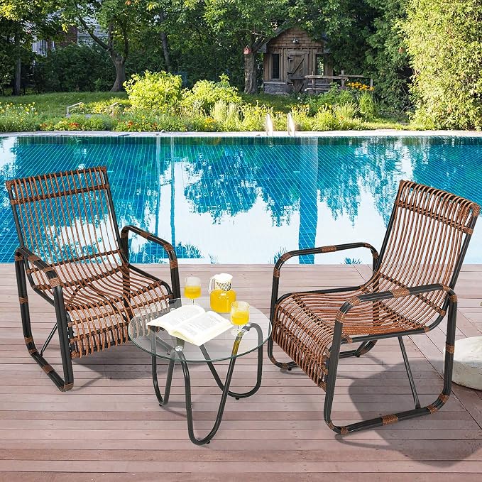 Tangkula 3 Piece Patio Rattan Furniture Set, Includes 2 Single Wicker Chairs - Image 4