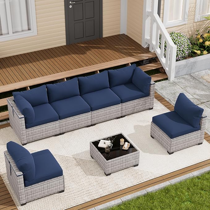 LOUVIXA 7 Piece Outdoor Patio Furniture Set, Outdoor Sectional Sofa, Wicker by LOUVIXA