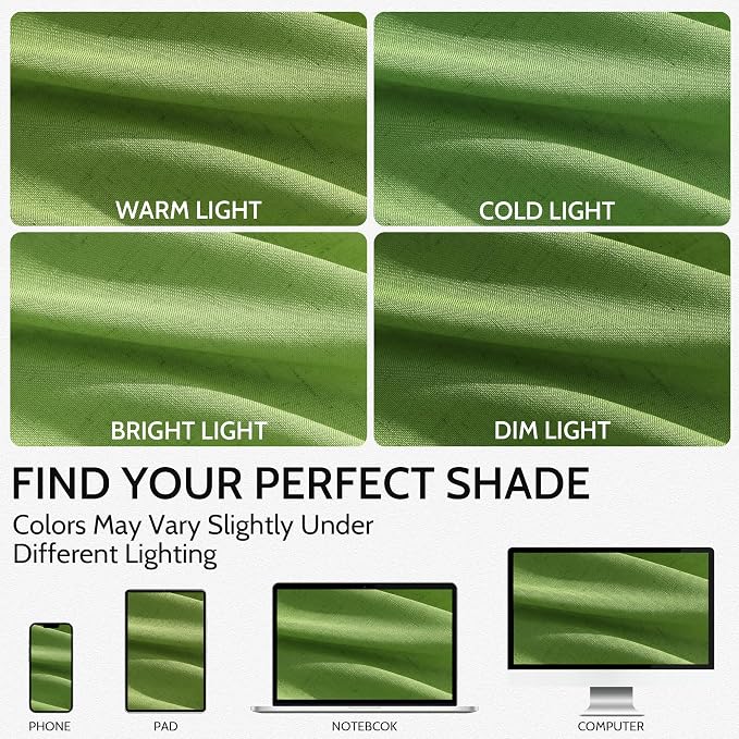 Nanspring Lime Green Linen Blend Light Filtering Back Tab Curtains 108 Inches - Image 4