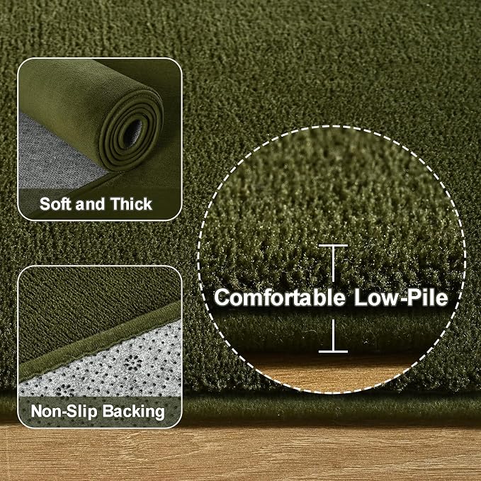 Amearea 4x4 Square Area Rugs for Bedroom Living Room, Olive Green Thickened - Image 3