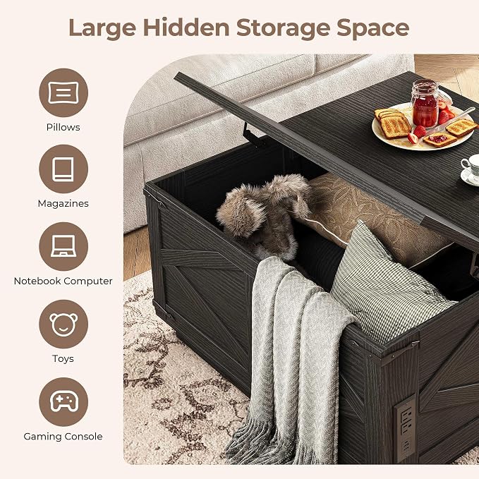 Jocoevol Farmhouse Lift Top Coffee Table, Square Wood Center Table - Image 6