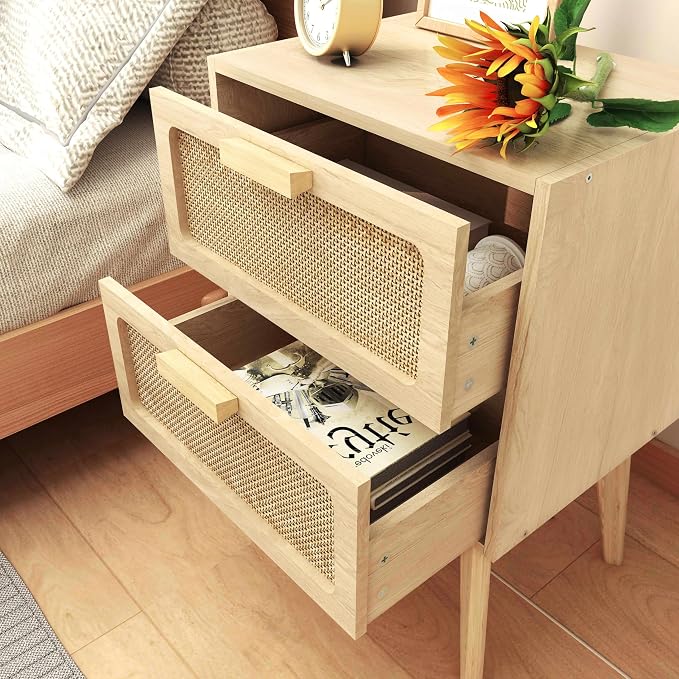YAUKOMEL Rattan Nightstand, Wood End Table, Side Table - Image 6