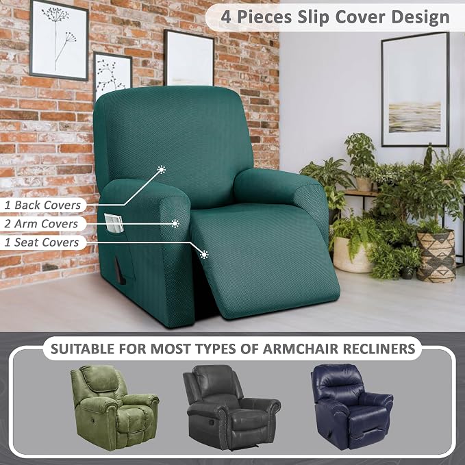 ULTICOR 4-Piece, 1 Seat Recliner Cover, Yarn Dyed Reclining Chair Covers - Image 5