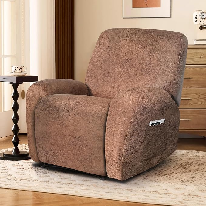 ANARACHON Leather Look Recliner Chair Covers, 4-Pieces Stretch Recliner Cover - Image 2