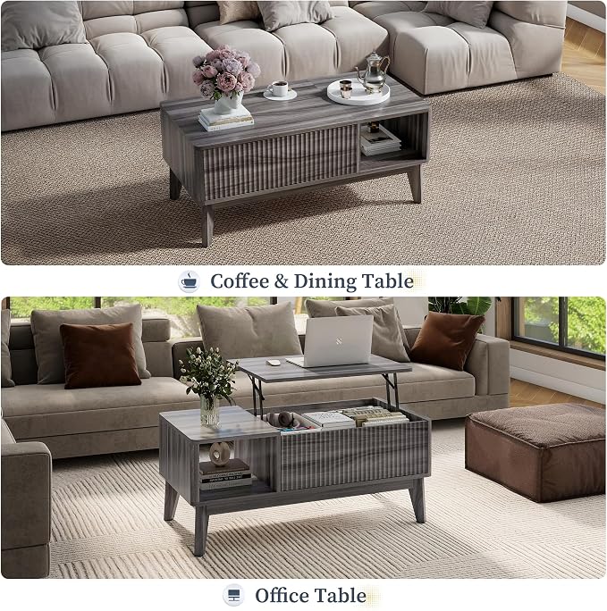 LYNCOHOME Fluted Lift Top Coffee Table - Image 6