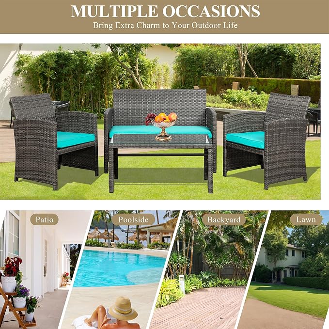 JAMFLY 4 Piece Outdoor Patio Furniture Set, Outdoor Wicker Rattan Chairs - Image 6