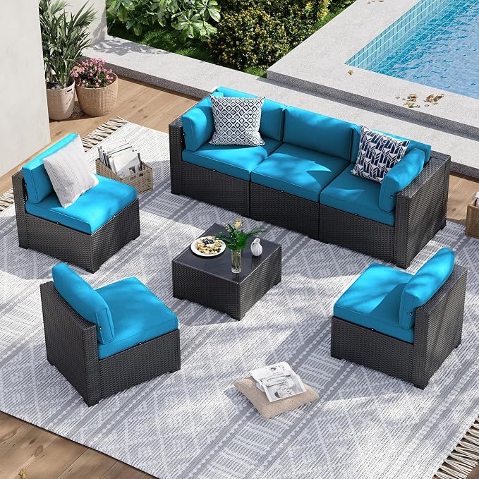 Aoxun 7 Piece Patio Furniture Set, Wicker Rattan Patio Sectional Sofa, Outdoor by Aoxun