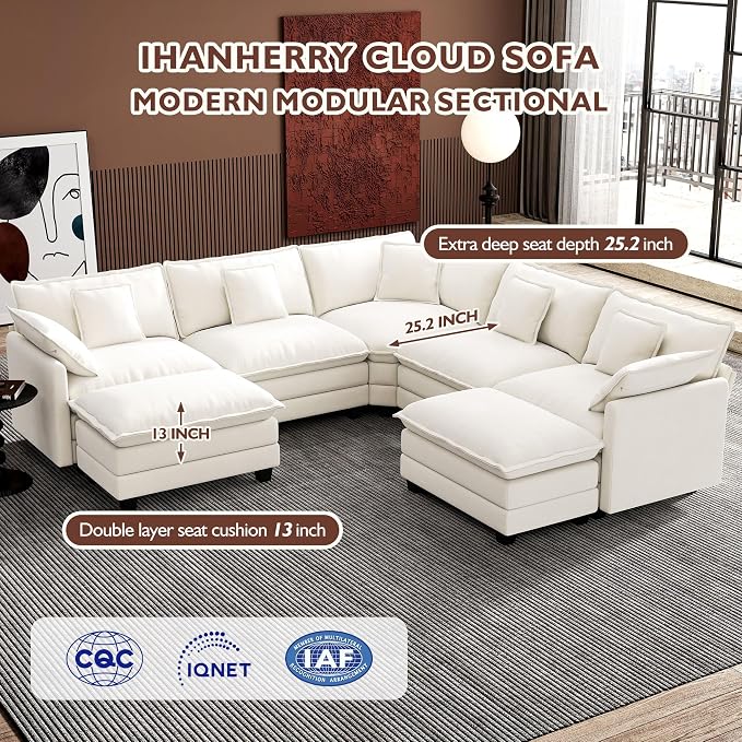 Ihanherry 114" V-Shaped Modern Sofa Modular Sectional Cloud Couch - Image 3
