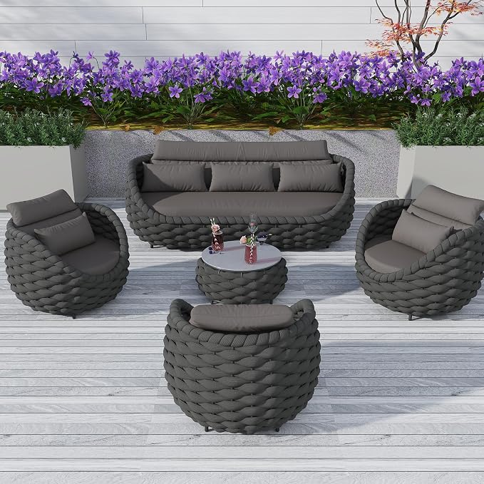 TWT Outdoor Patio Furniture Set-5 Pieces Aluminum Sectional Sofa, Metal Patio by TWT
