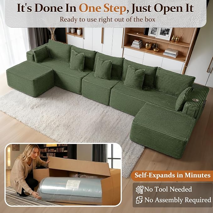 168" Cloud Sectional Couch, Comfort U Shaped Sofa - Image 3