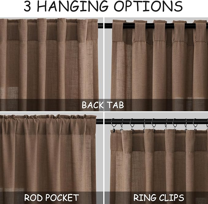 Nanspring Caramel Brown Curtains 80 Inches Long 2 Panels Set - Image 2