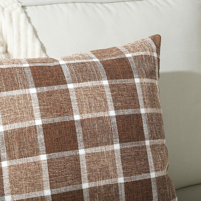 Stellhome Pack of 2 Linen Buffalo Check Throw Pillow Covers, Farmhouse Plaid - Image 4