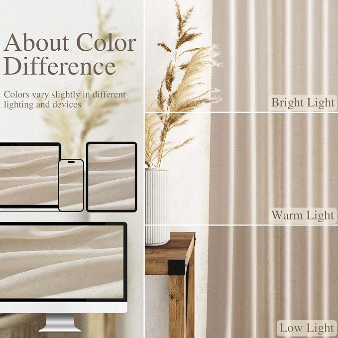 Cream Beige Linen 112 Inch Curtains - Image 3