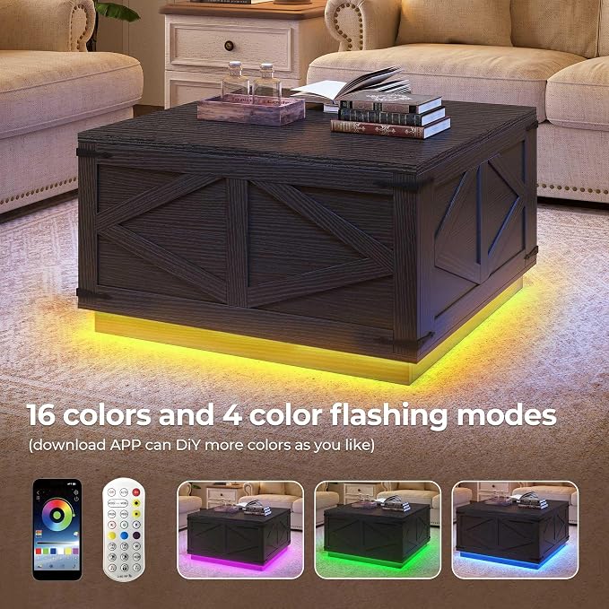 Jocoevol Farmhouse Lift Top Coffee Table, Square Wood Center Table - Image 3