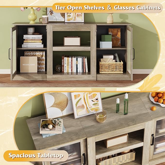 WLIVE Farmhouse TV Stand for 65 inch TV, Open Shelves TV Console for Living - Image 4