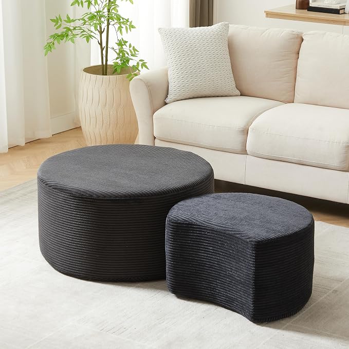 49.7'' Foam Round Nesting Coffee Table Set of 2, Modern Upholstered Side End - Image 7