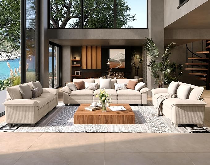 SUNSHINE VALLEY 3 Piece Living Room Sofa Furniture Set, Corduroy Modular 2 by SUNSHINEVALLEY