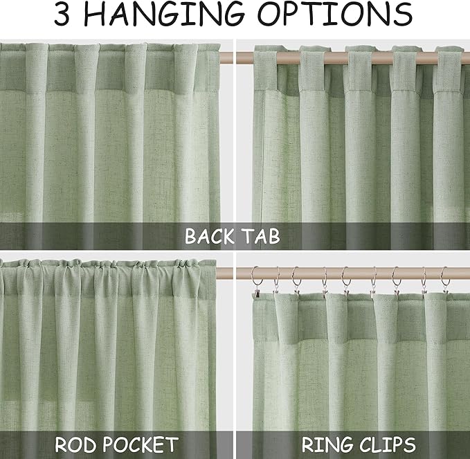 Nanspring Mist Sage Linen Curtains 108 Inches Long - Image 2