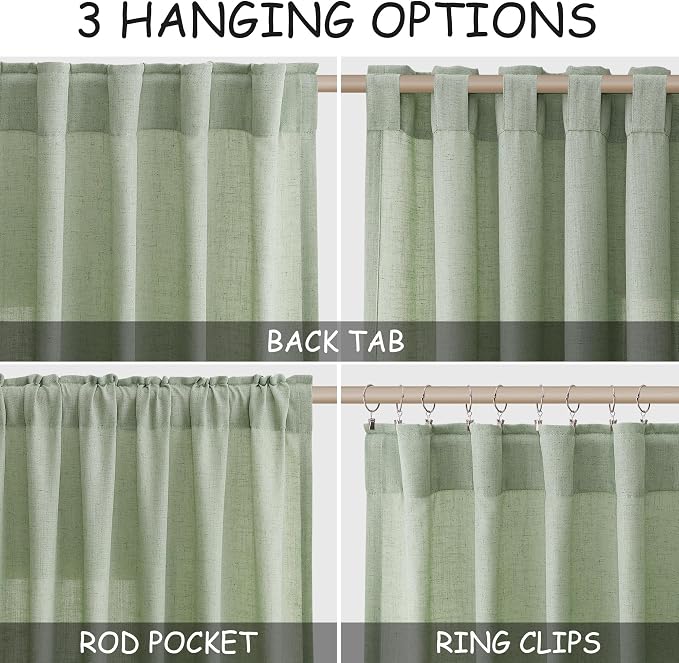 Extra Long Mist Sage Linen Curtains 120 Inch - Image 2