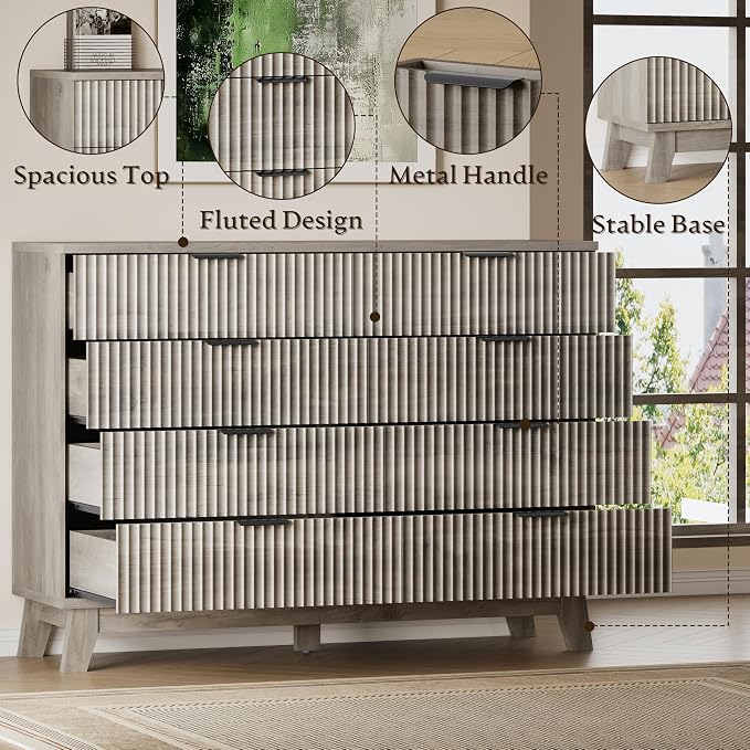 BORNOON 53" Tall Dresser for Bedroom, 8-Drawer Fluted Chest of Drawers - Image 5