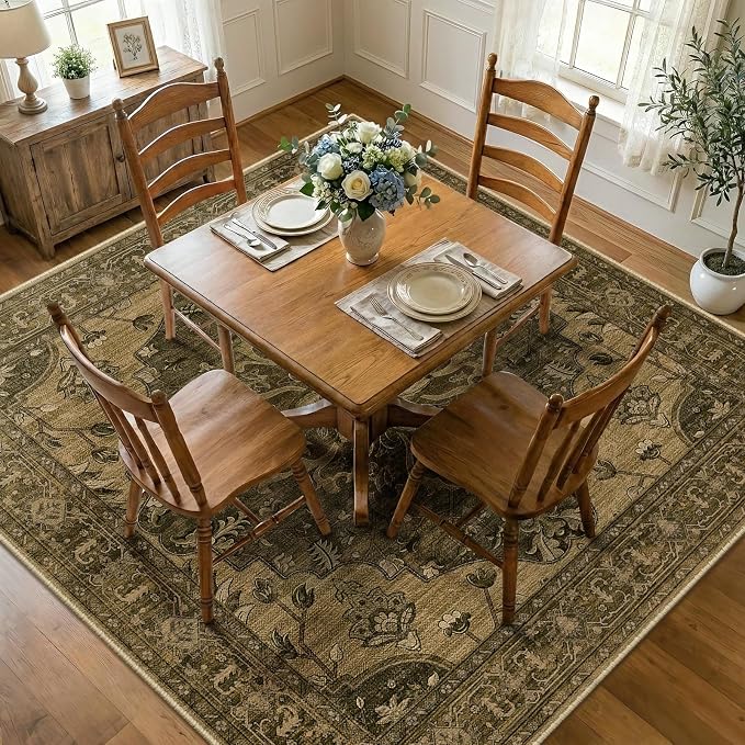 RELEANY Area Rugs Square 8ft Washable Non-Slip, Floral Vintage Distress Print - Image 2
