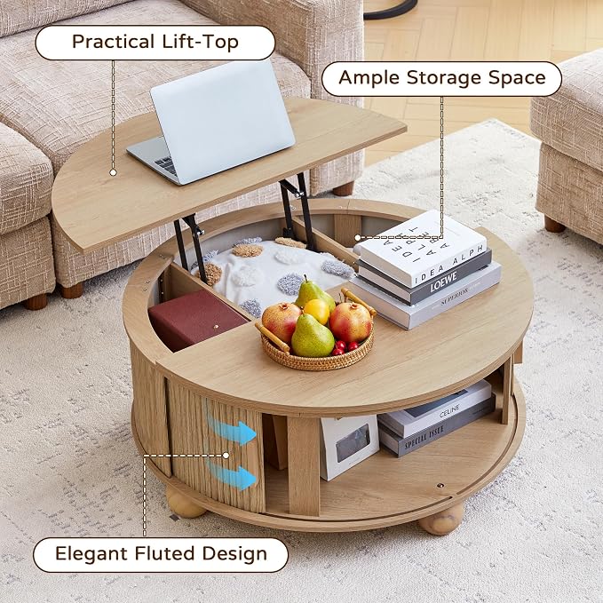 Fluted Round Lift Top Coffee Table - Image 9