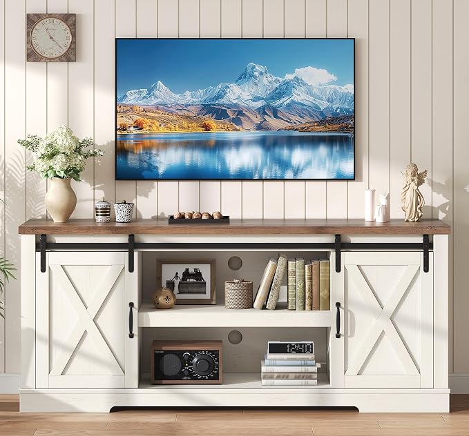 AMERLIFE 4-Piece Farmhouse Table Set Includes Sliding Barn Door TV Stand - Image 9