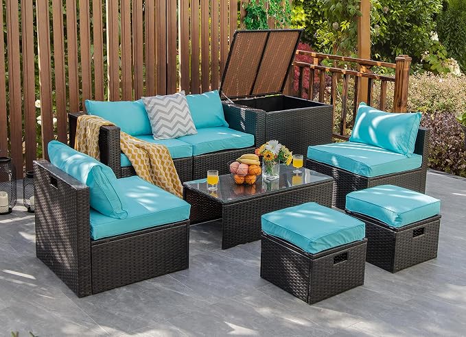 Tangkula 8 Piece Patio Furniture Set, Patiojoy Outdoor Space Saving PE Rattan - Image 4