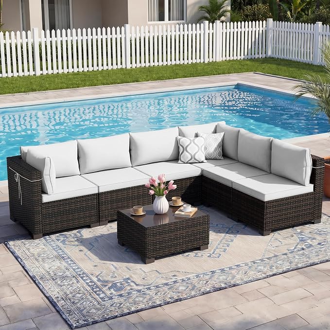 CHABATREE 7pcs Outdoor Patio Furniture Sets, Rattan Conversation Sectional Set by Unknown